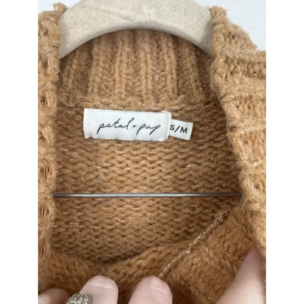 Petal + Pup Pullover‎ Mock Neck Sweater Women S/M Golden Tan Granolagirl Boho